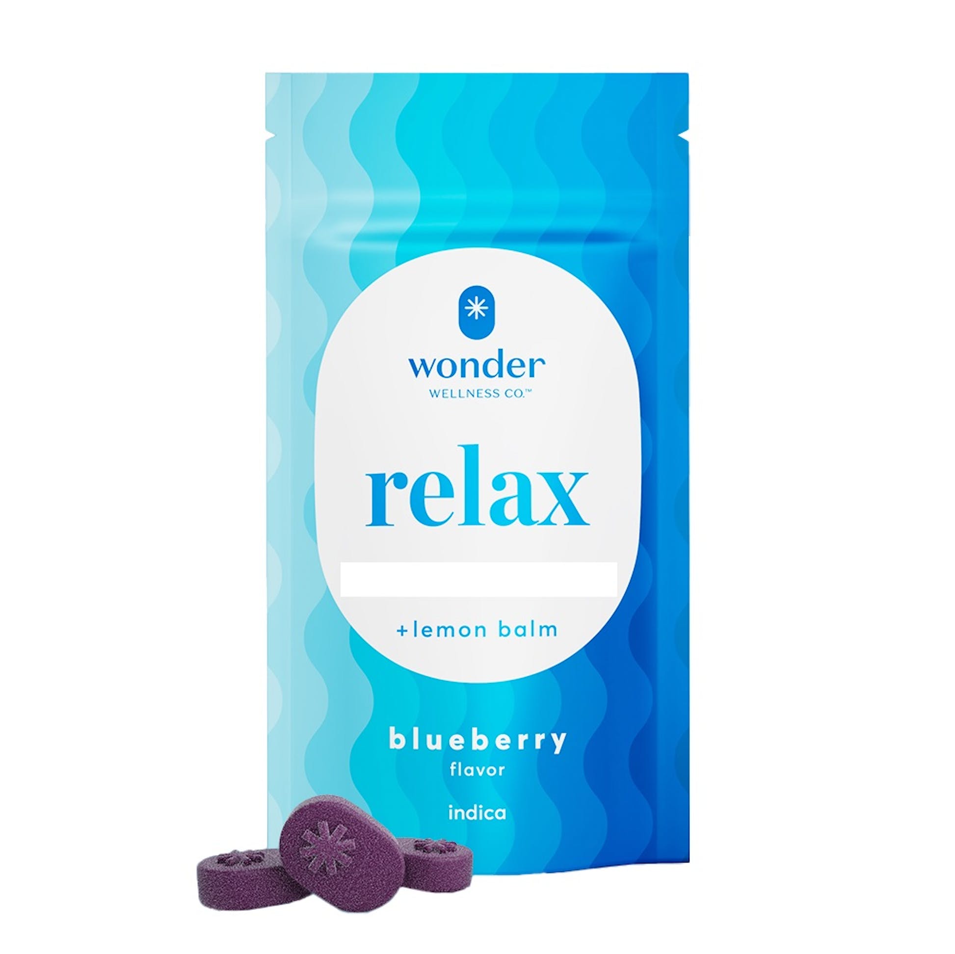 Photograph of product: 40ct/5mg Relax Mini Troches [5:2 TH-oui:CBD] (Blueberry)