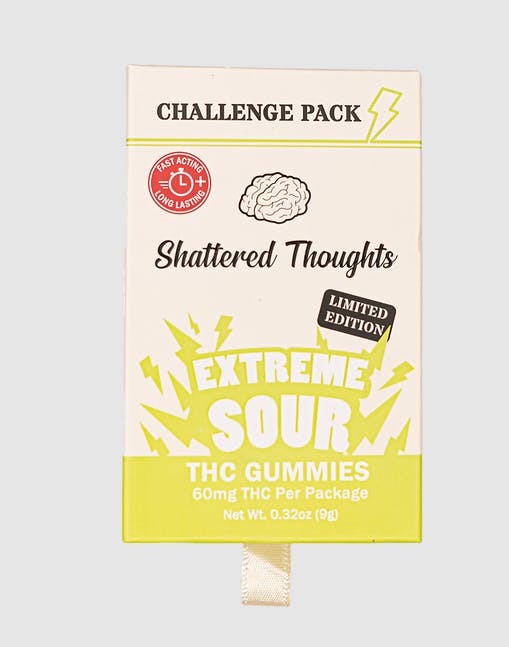 Photograph of product: Shattered Thoughts 60mg Gummies - LIMITED EDITION Extreme Sour