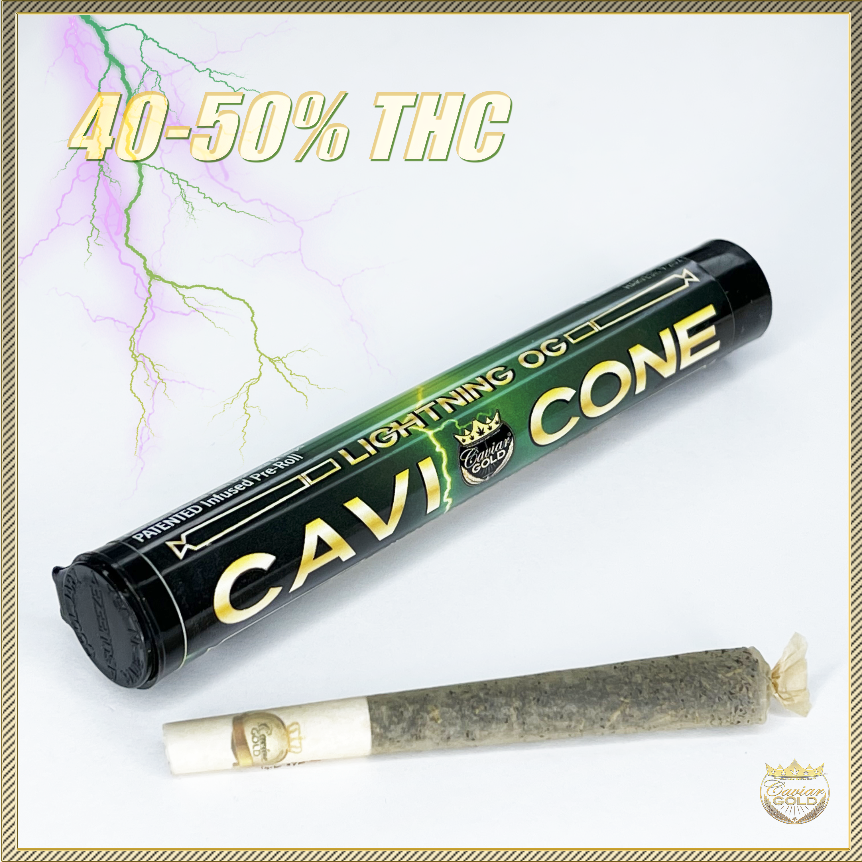 Photograph of Product: Cavi Cone - Lightning OG Infused Preroll 1.5g
