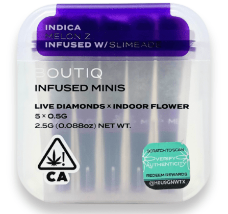 Photograph of product: Boutiq Infused Mini Pre-roll 5pk Melon-Z x Slimeade 2.5g - 