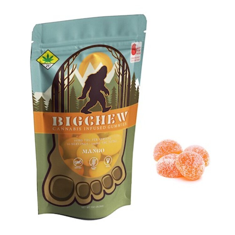 Photograph of product: Big Chew Rosin Gummies 100mg - Mango 10pk 1oz