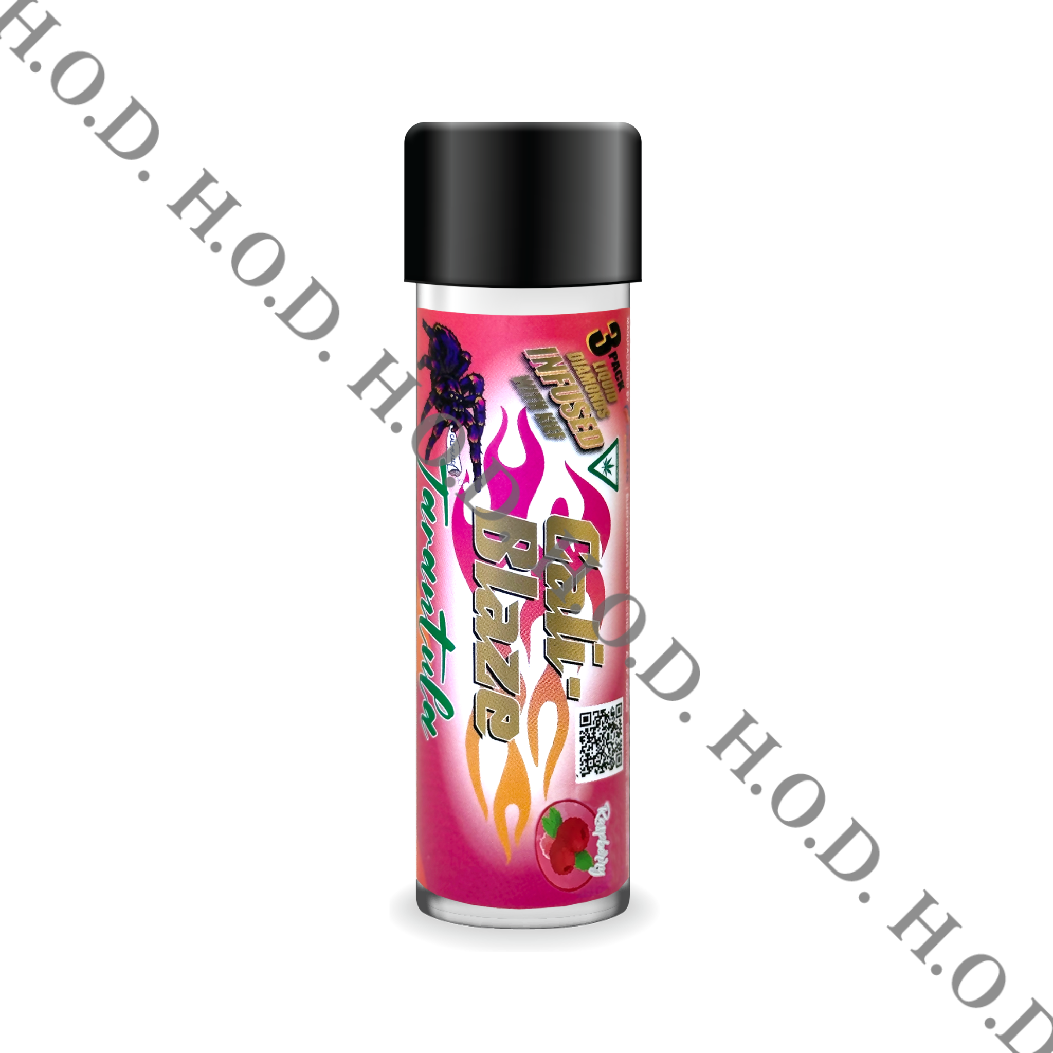 Photograph of product: Cali-Blaze Raspberry Tarantula Infused Pre-Roll 1g 3 Pack