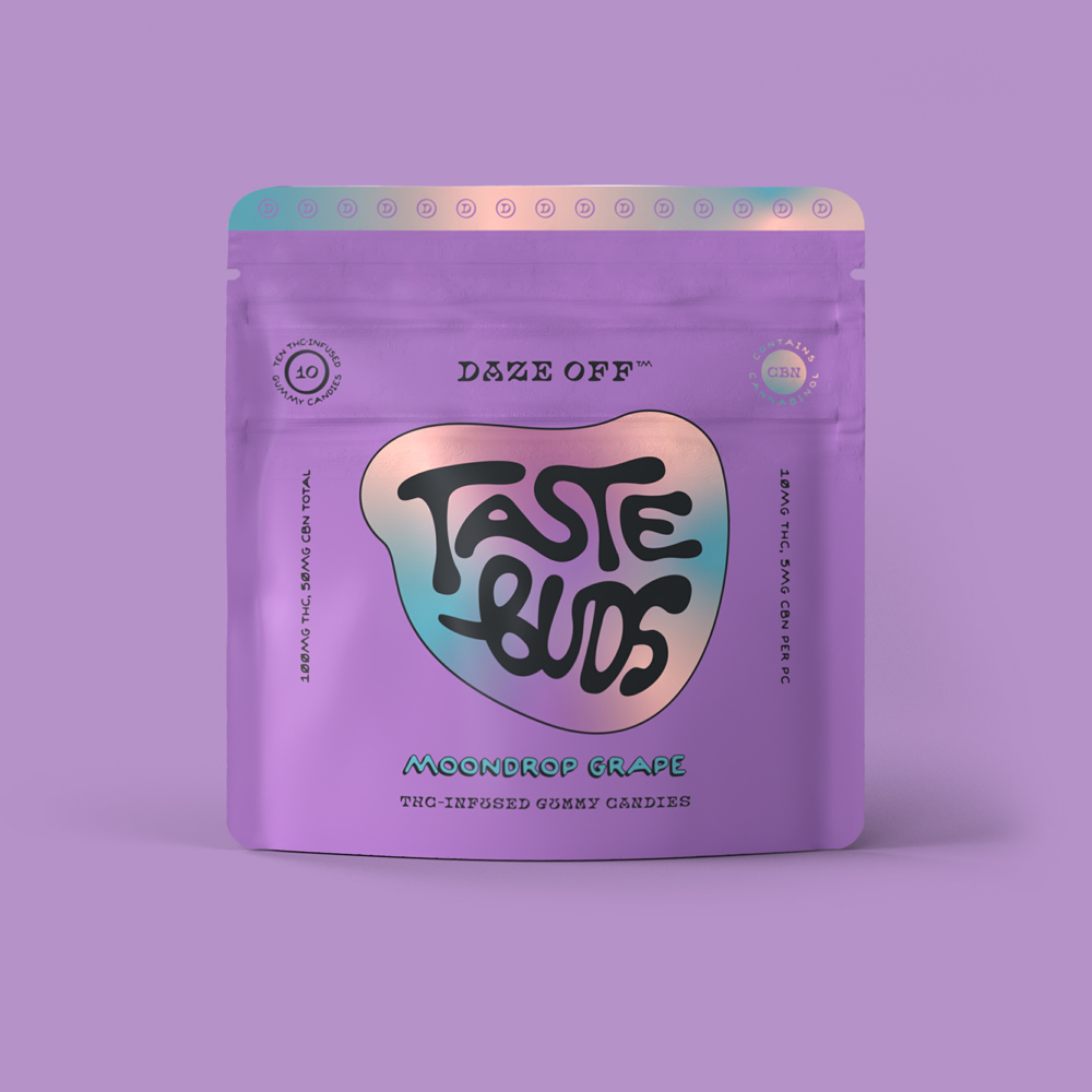 Photograph of product: Daze Off - Gummies - Moondrop Grape Taste Buds 1:1 CBN - 10pk (100mg)