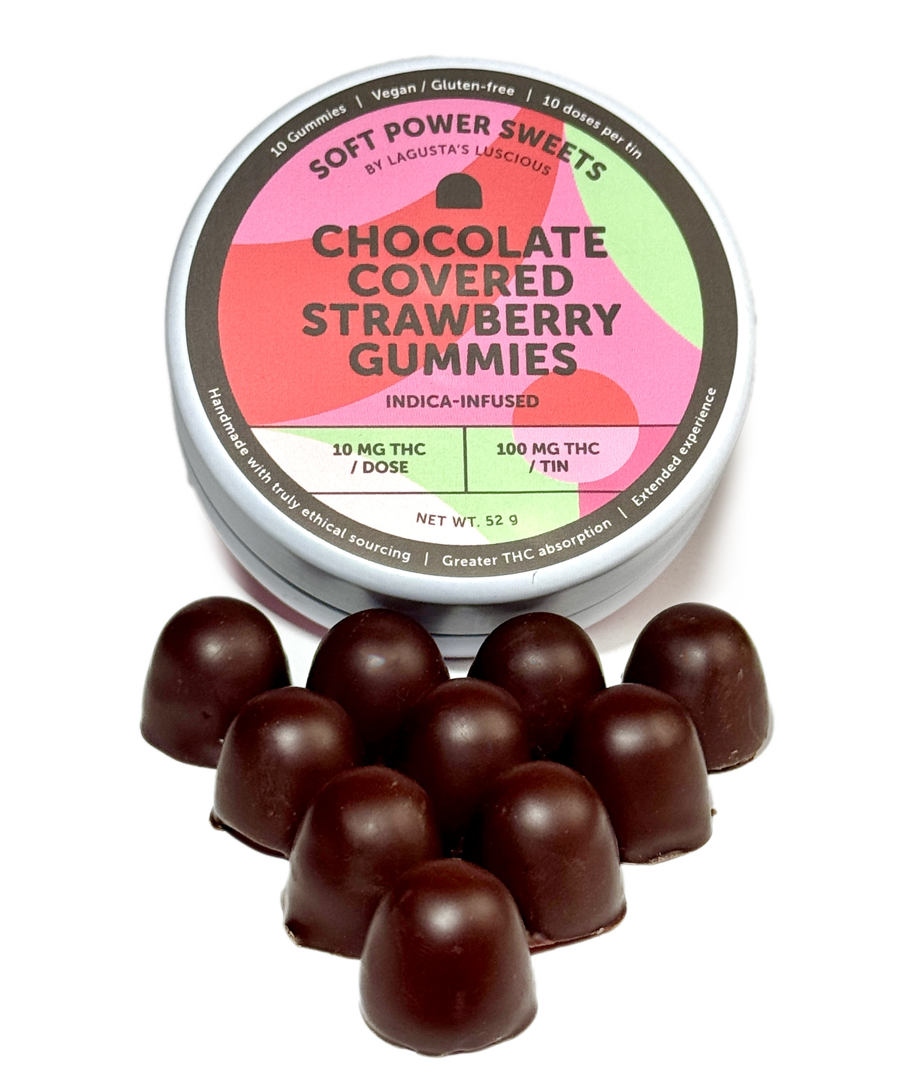 Photograph of Product: Soft Power Sweets | Indica | Chocolate Covered Strawberry Gummies | 100mg