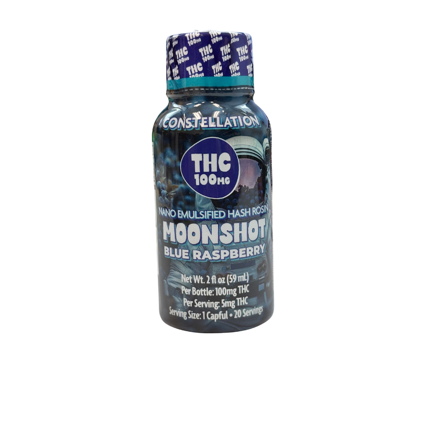 Photograph of product: Constellation Moonshot- Blue Raspberry au chocolat Rosin Nano Emlusified Drink 100mg 2Floz