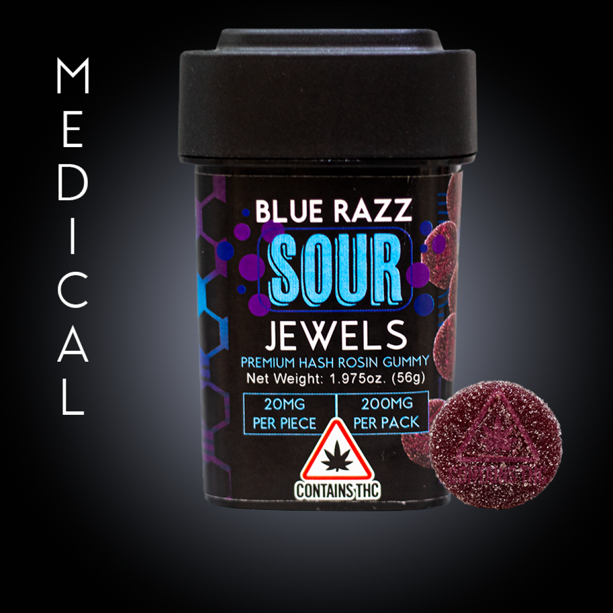 Photograph of product: (Sour Jewels 200mg) Blue Razz