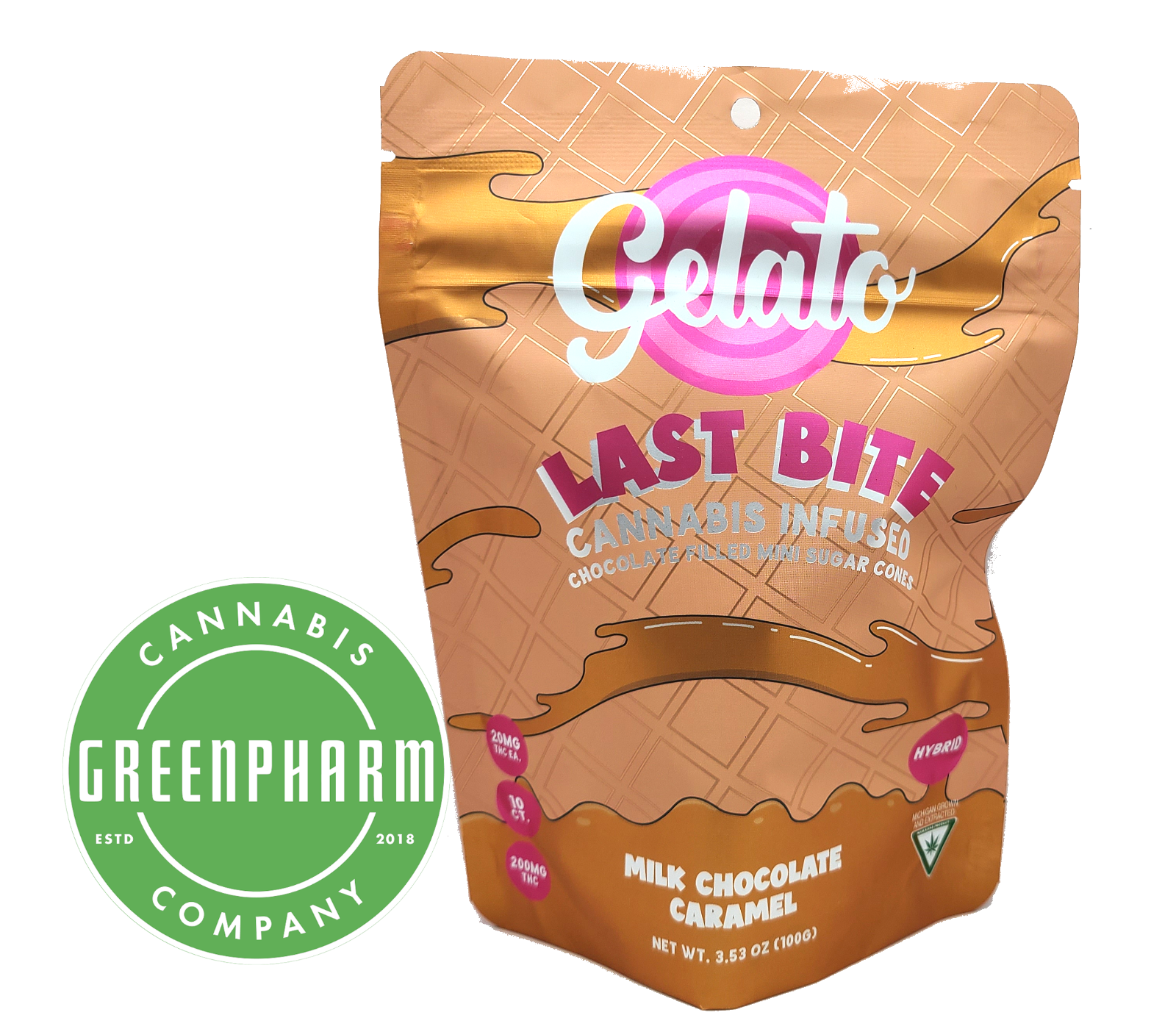Photograph of product: Edible | Gelato | Milk Chocolate Caramel Last Bite Cones | 200mg