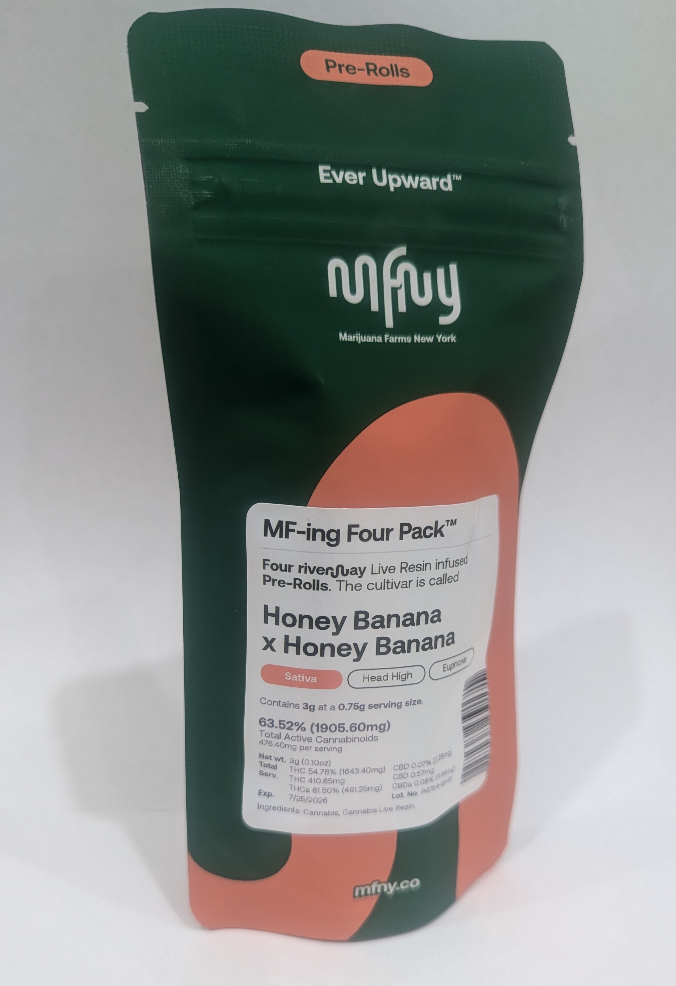 Photograph of product: MFNY | Preroll | Live Resin Infused | Honey Banana X Honey Banana Resin |  .75g | 4 Pack | 3.0g | Oui'd | 63.52% TH-oui