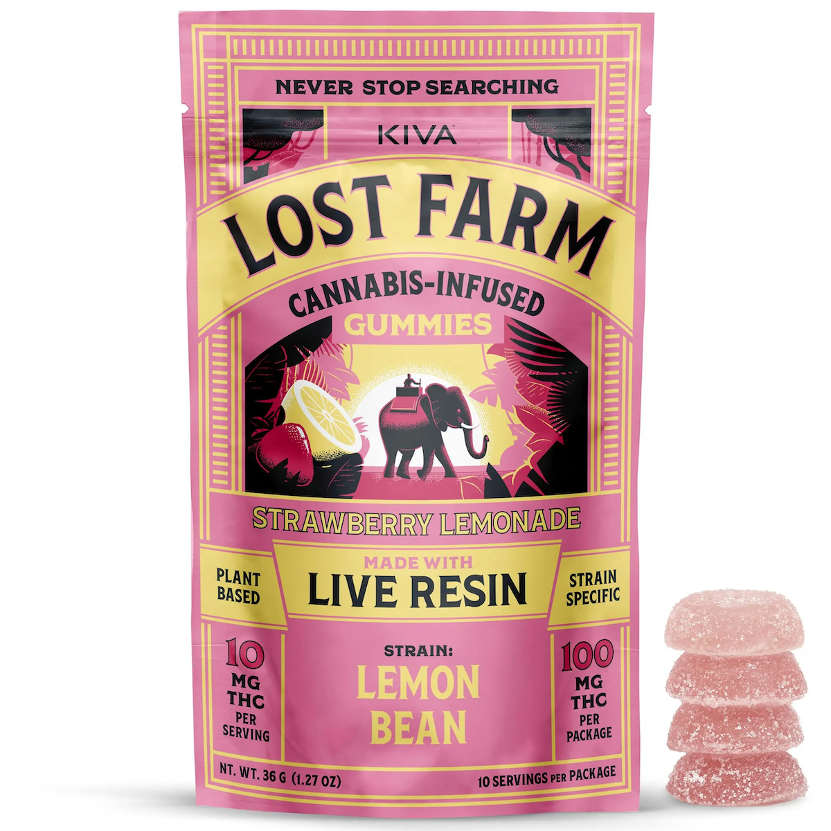 Photograph of product: Strain-Specific Gummies | KIVA - Lost Farm | Strawberry Lemonade [Live Resin] [10pk]
