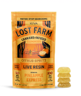 Photograph of product: Kiva Lost Farm Citrus Spritz (H) Live Resin Gummies 10mg 10pk