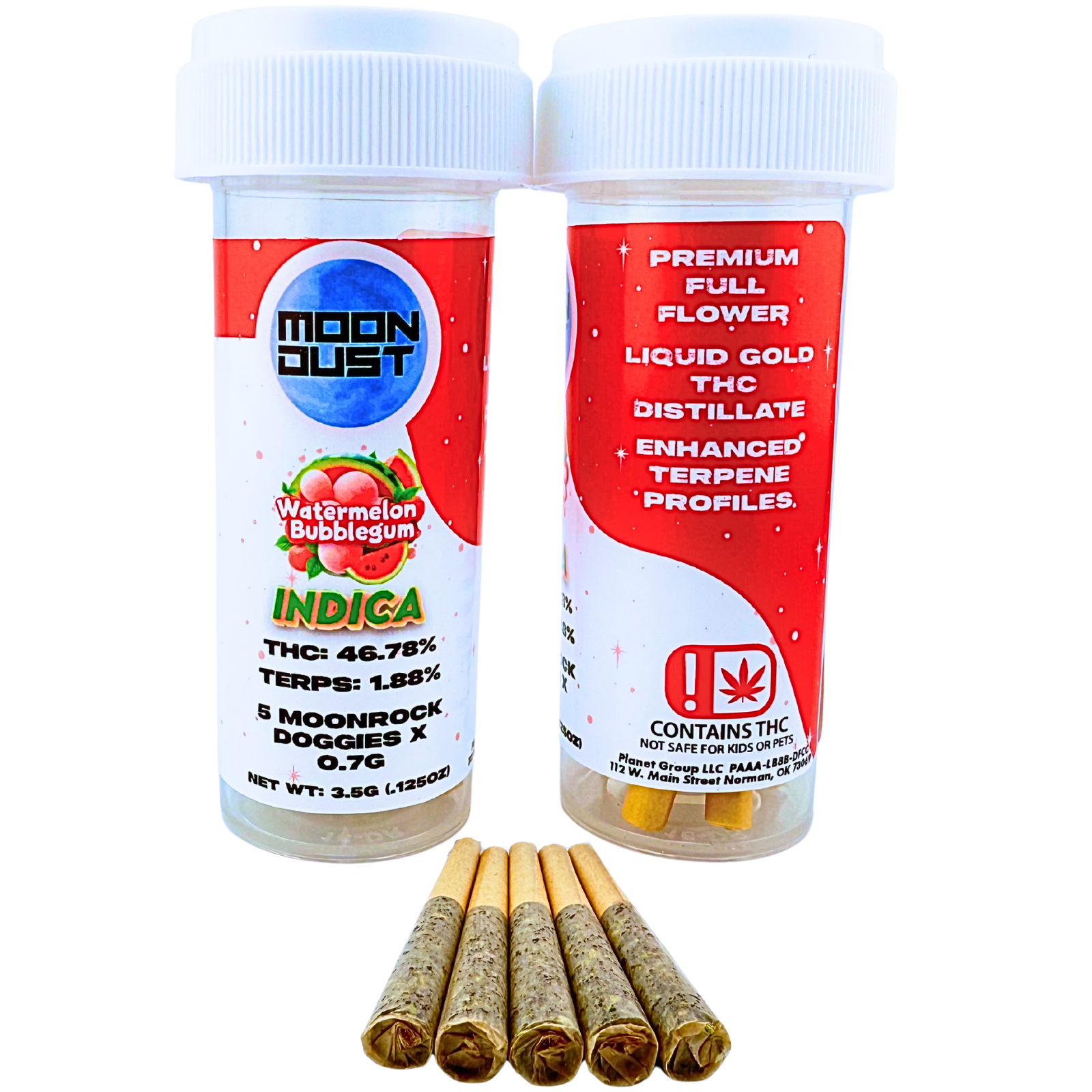 Photograph of product: PRE ROLL MD WATERMELON BUBBLEGUM INFUSED DOGGIES 5PK
