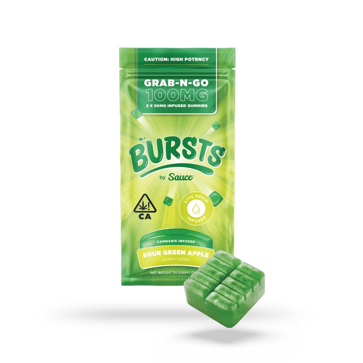 Photograph of product: Sauce: Sour Green Apple 200MG Grab-N-Go Bursts
