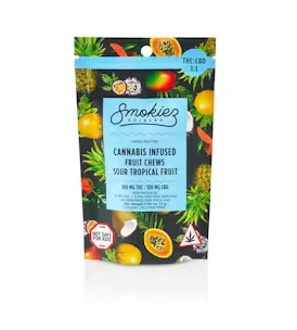 Photograph of product: SMOKIEZ - SOUR TROPICAL CHEWS (TH-oui:CBD) (200MG) (S)