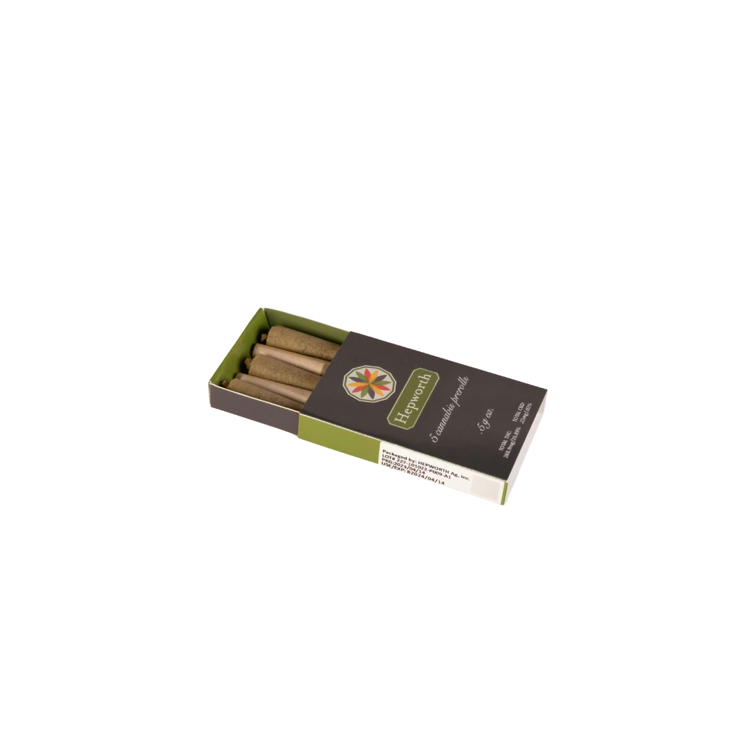 Photograph of product: Hepworth | Infused Preroll | 5pk | Oui'd | Mimosa | Mango Dog x White Runtz Bubble au chocolat Infused | Sun Grown