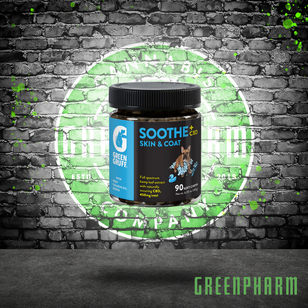 Photograph of product: Green Gruff Soothe Plus CBD Skin & Coat (Salmon) 90 ct.