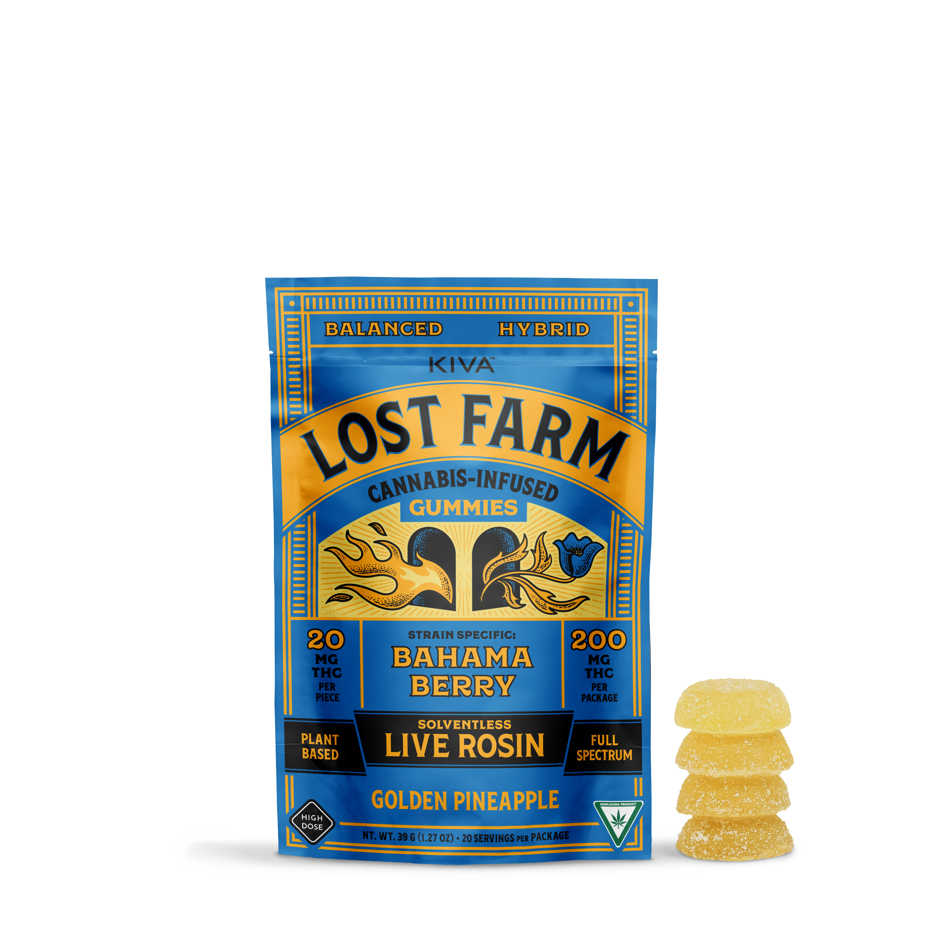 Photograph of Product: Golden Pineapple X Bahama Berry Solventless Gummies (200mg THC, 10 Pack)