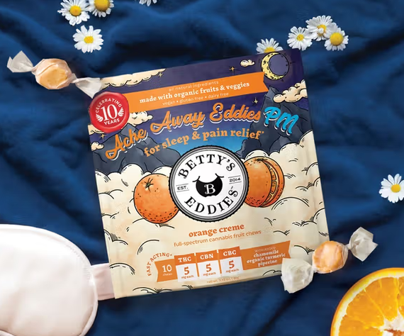 Photograph of product: 5mg 1:1:1 Betty's Eddies Orange Creme Fruit Chews 10pk