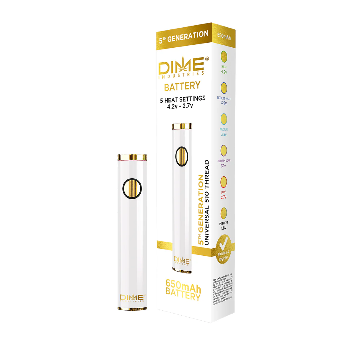 Photograph of product: Dime Industries - Mini 510 Battery (White)