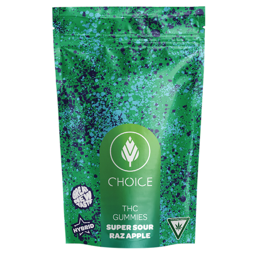 Photograph of product: Choice Super Sour Raz Apple Hybrid Soft Chews 200mg Rec