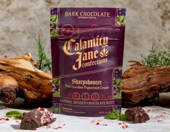 Photograph of product: Calamity Jane "Sharpshooter" Dark Chocolate Peppermint Crunch Renew Bites (10mg TH-oui, 5mg CBD, 2.5mg CBG 10Pk)