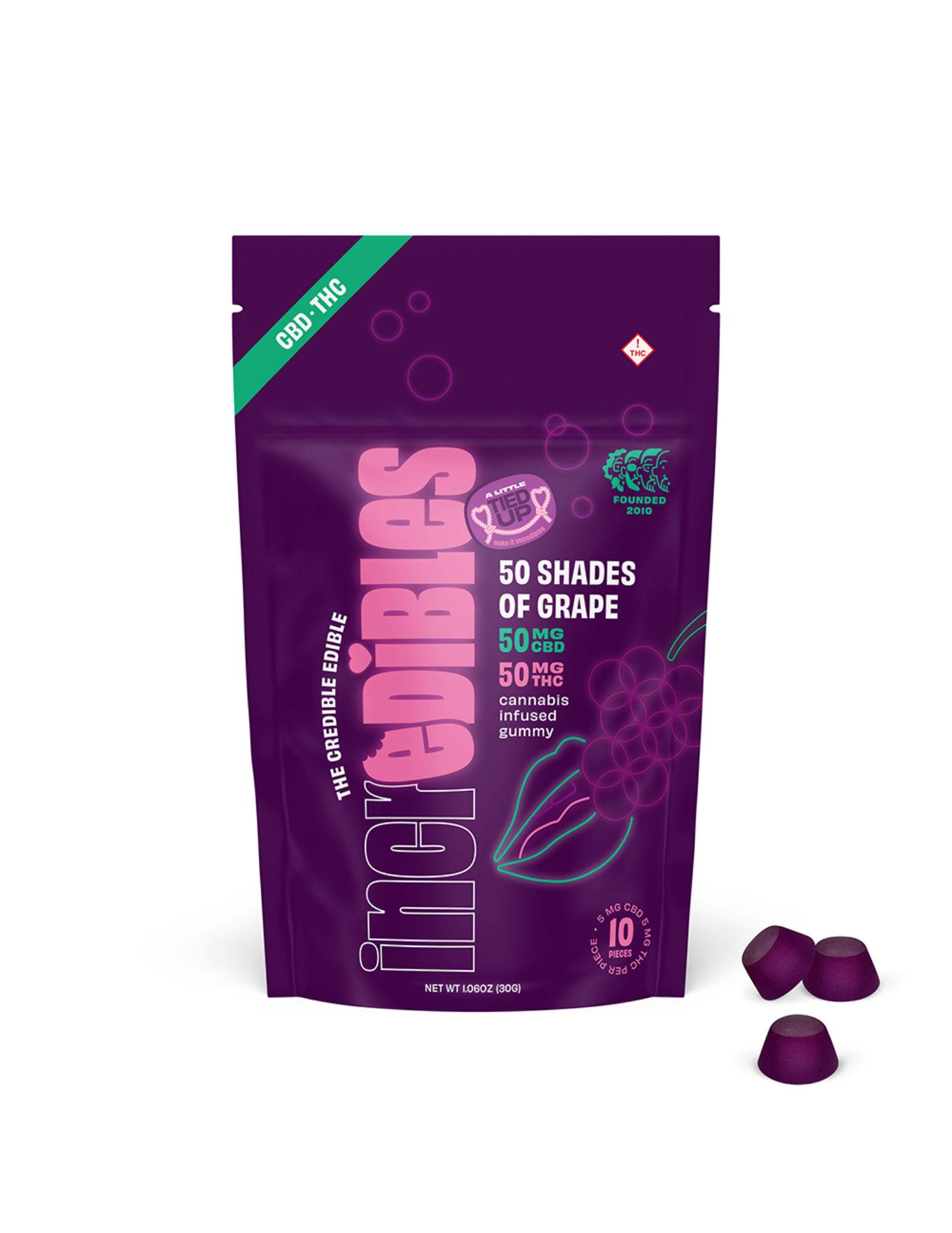 Photograph of product: Incredibles - 50 Shades of Grape 1:1 TH-oui:CBC - Gummies