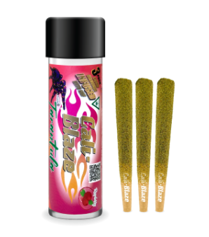Photograph of product: CALI-BLAZE RASPBERRY TARANTULA LIQUID DIAMONDS INFUSED PREROLL PACK (3X1G) 3G