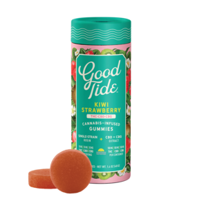 Photograph of product: Good Tide | Rosin Edible | Kiwi Strawberry | 1:1:1 TH-oui:CBD:CBG | 100mg