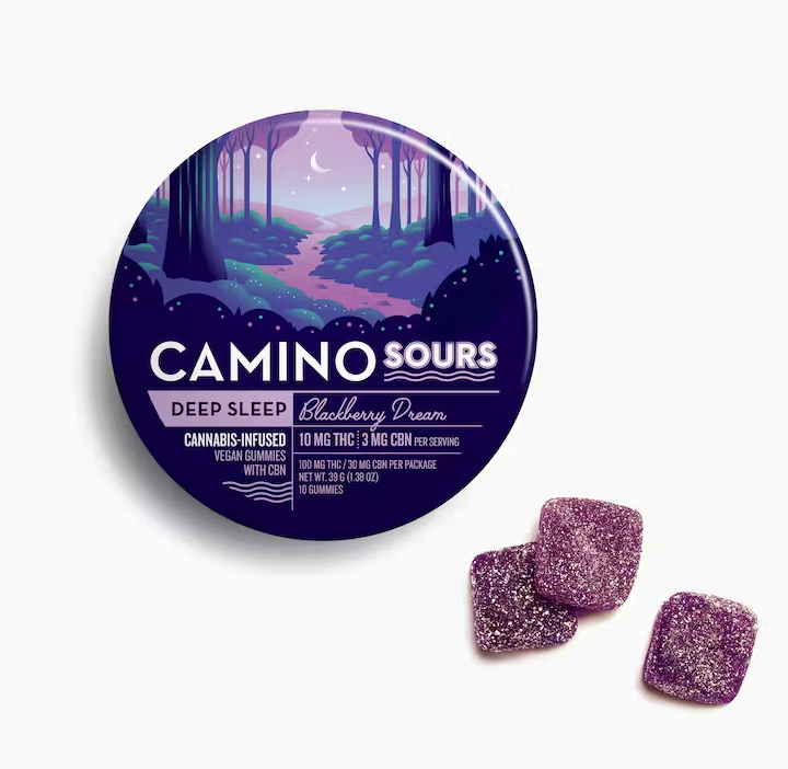 Photograph of Product: Camino Sours Blackberry Dream 1:1:1 THC:CBD:CBN "Deep Sleep" GUMMIES 100mg - Kiva