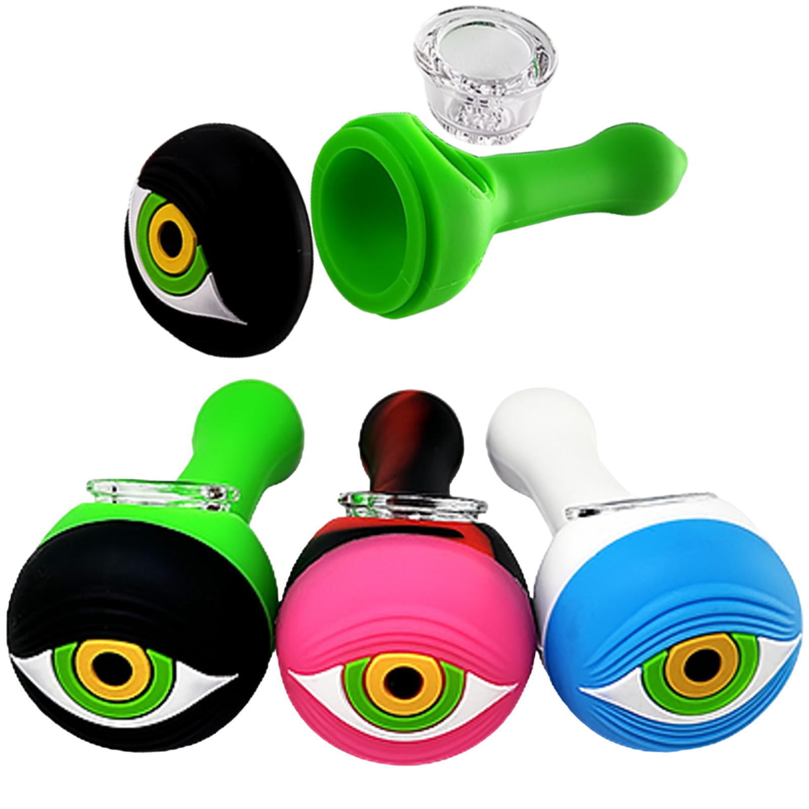 Photograph of product: 4.5" Silicone All Seeing Eye Spoon w/Glass Bowl | Assorted Colors