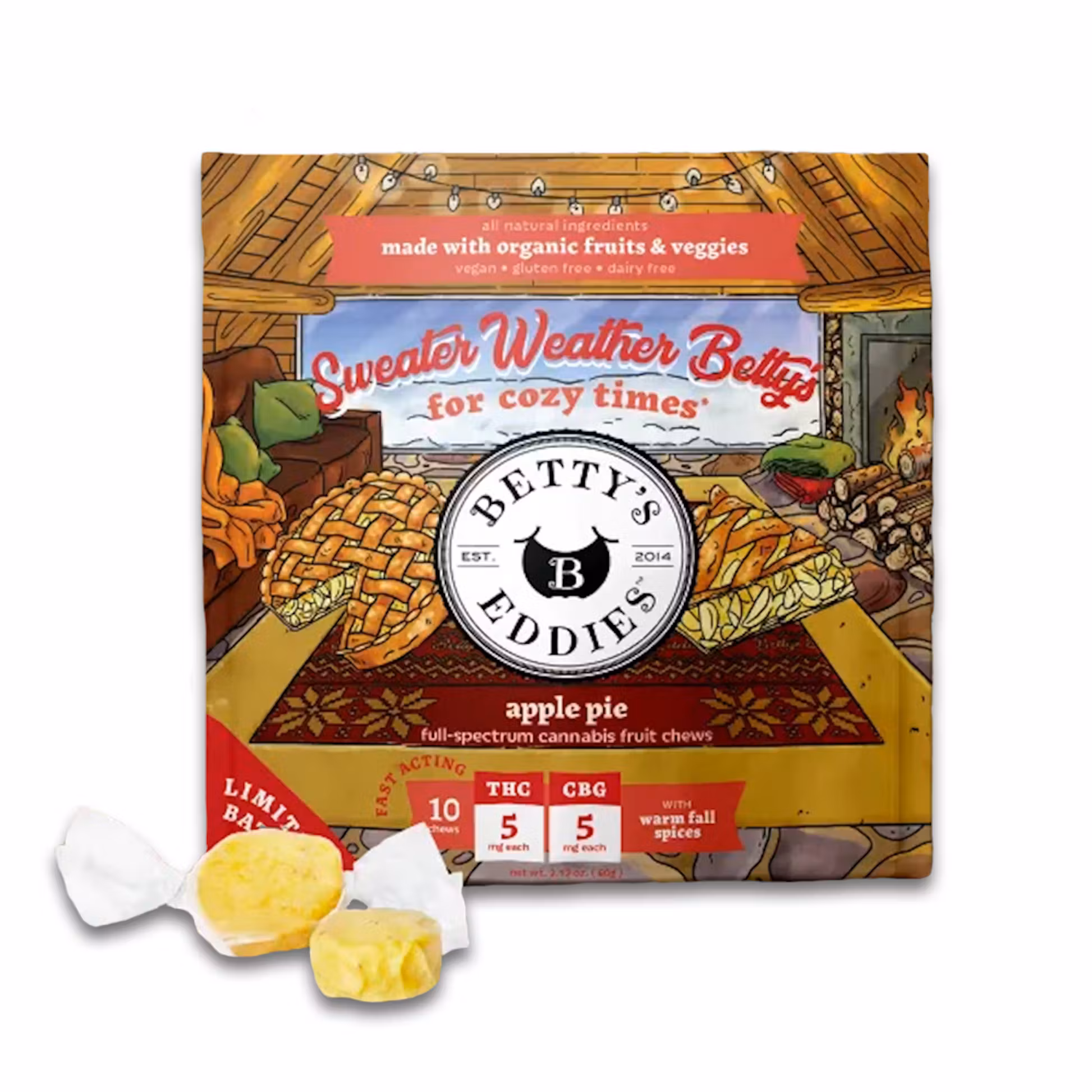 Photograph of product: Betty's Apple Pie 1:1 TH-oui/CBG Cozy Times Fruit Chews (5mg/50mg)