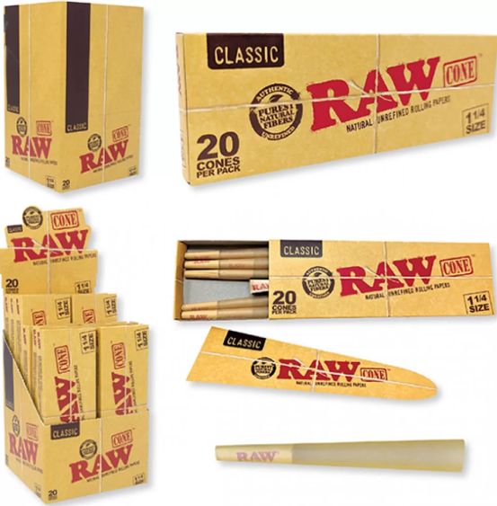 Photograph of product: Papers - Raw Classic Cones 1 & 1/4 20pk