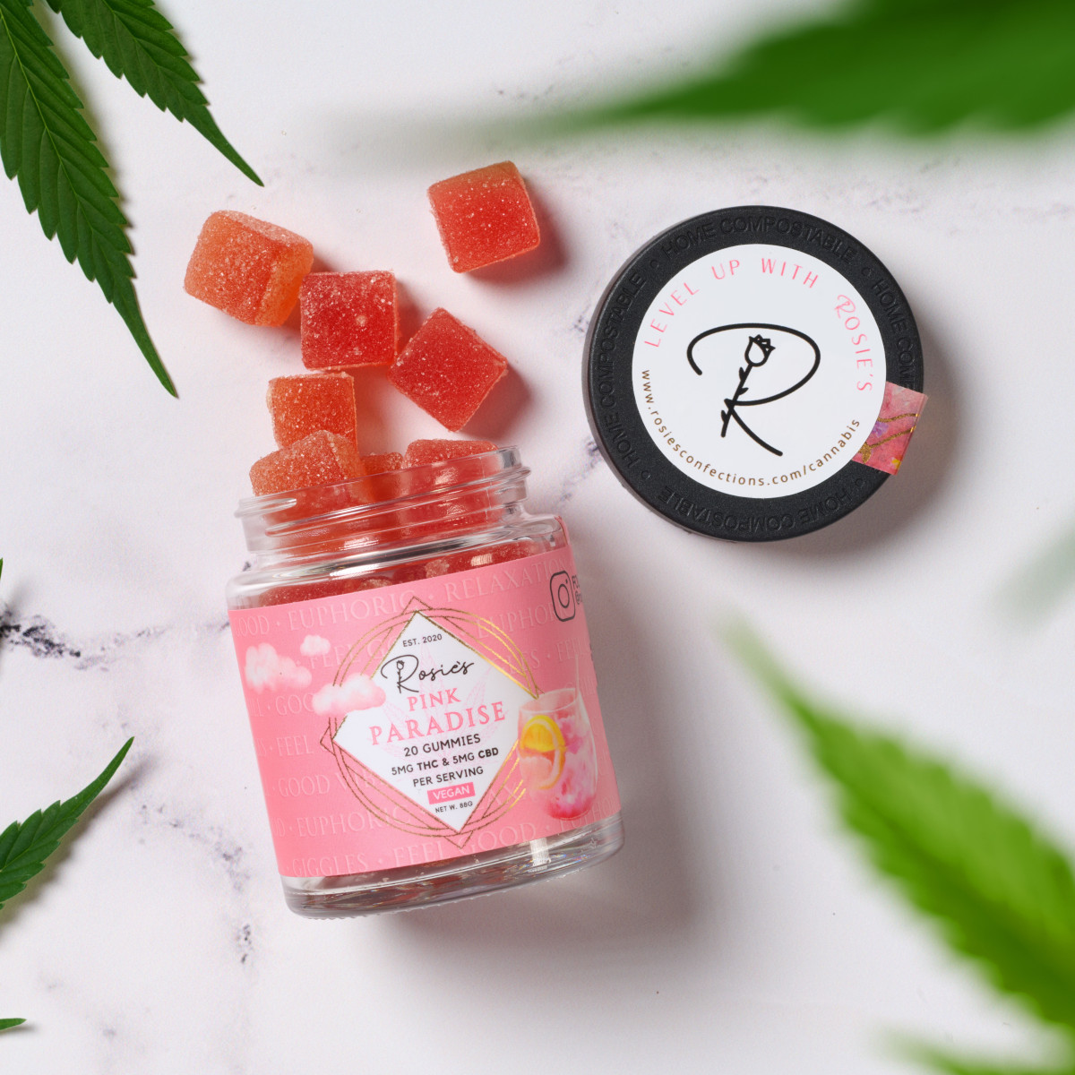 Photograph of product: Rosie's - 5mg TH-oui:CBD Gummies - Pink Paradise