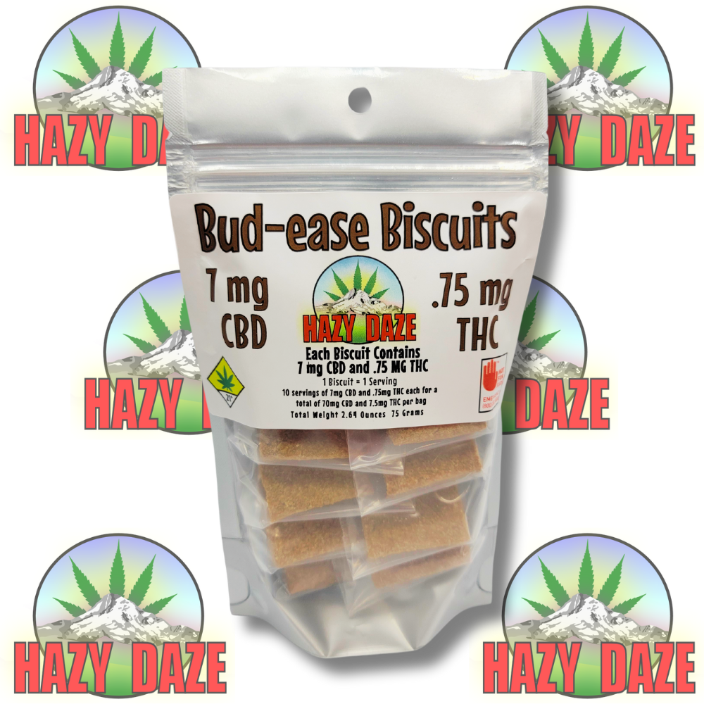 Photograph of product: Hazy Daze - Bud-ease Biscuits - Edibles - 10mg x 10 pk