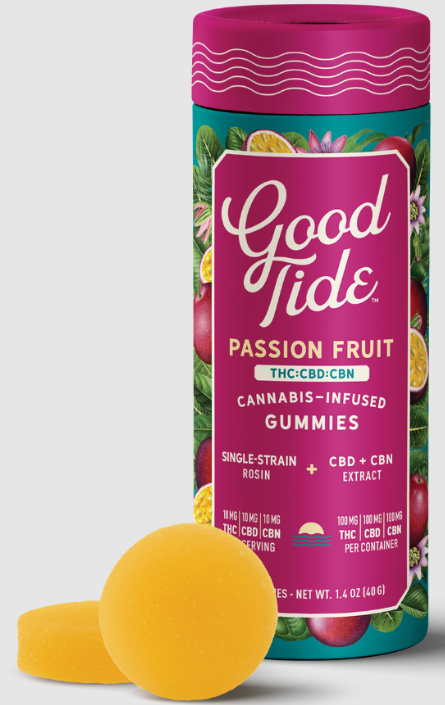 Photograph of product: Good Tide - Rosin Gummy - CBD:CBN - 1:1:1 Passion Fruit - 100mg