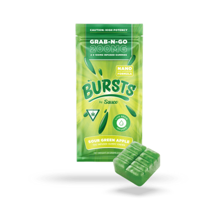 Photograph of product: Bursts - Sour Green Apple - Live Resin Gummies - 200mg
