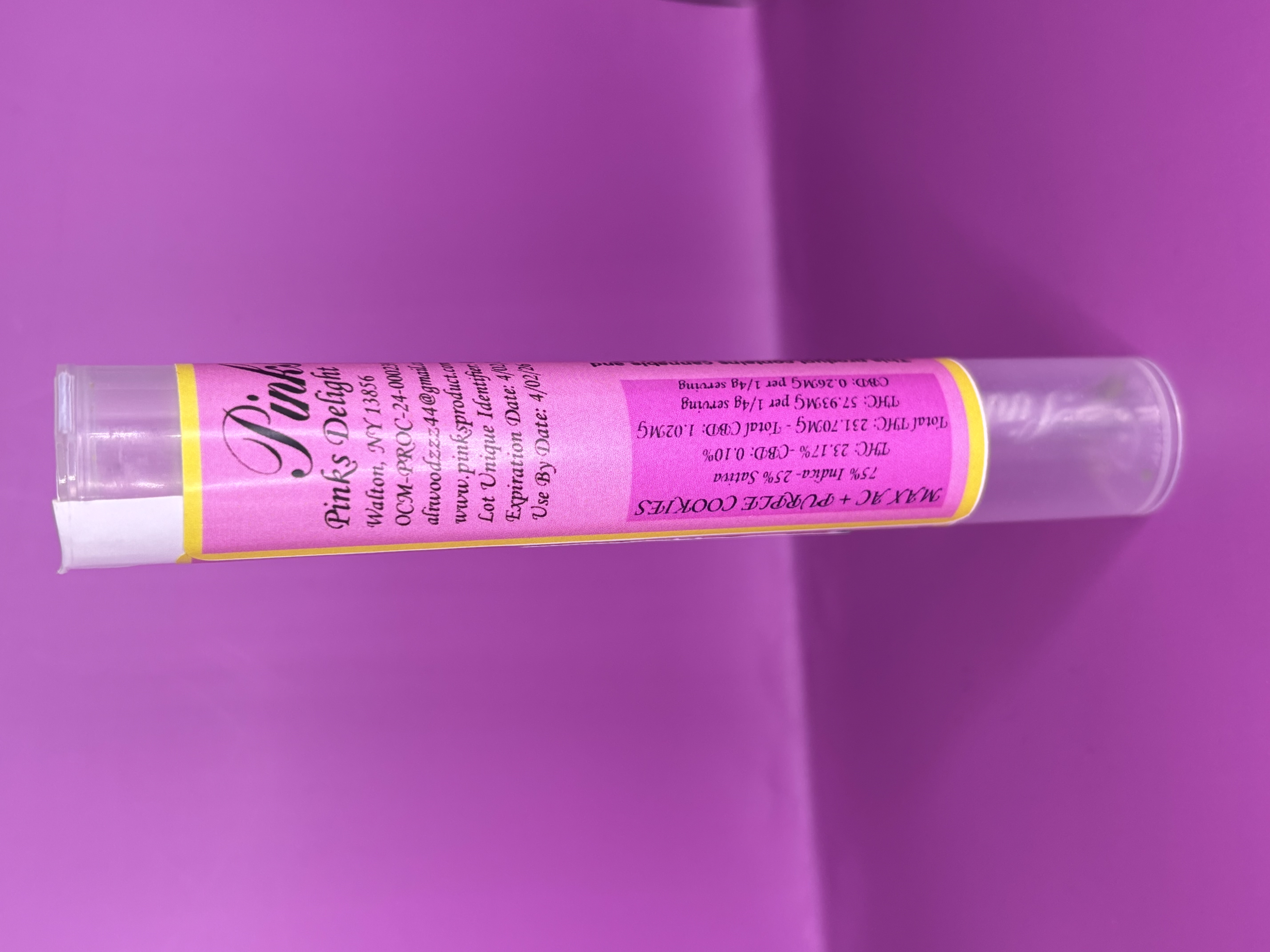 Photograph of product: Pinks Products | Max AC & Purple Cookies | Kief Infused Pre-Roll | 1g