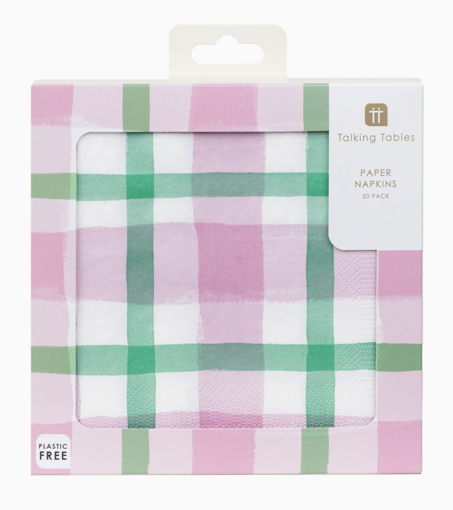 Photograph of product: GINGHAM SUMMER NAPKINS | 20 PACK | LILAC AND GREEN