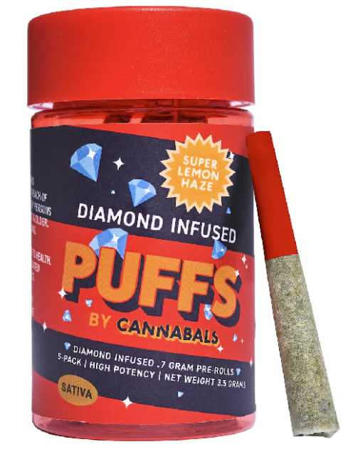 Photograph of Product: Cannabals | Super Lemon Haze | Diamond Infused | Prerolls 7 Pack |