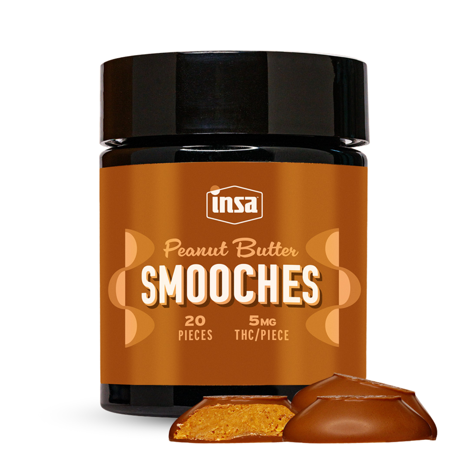 Photograph of product: 100mg 20pc Chocolate Bites | Peanut Butter Smooches | INSA