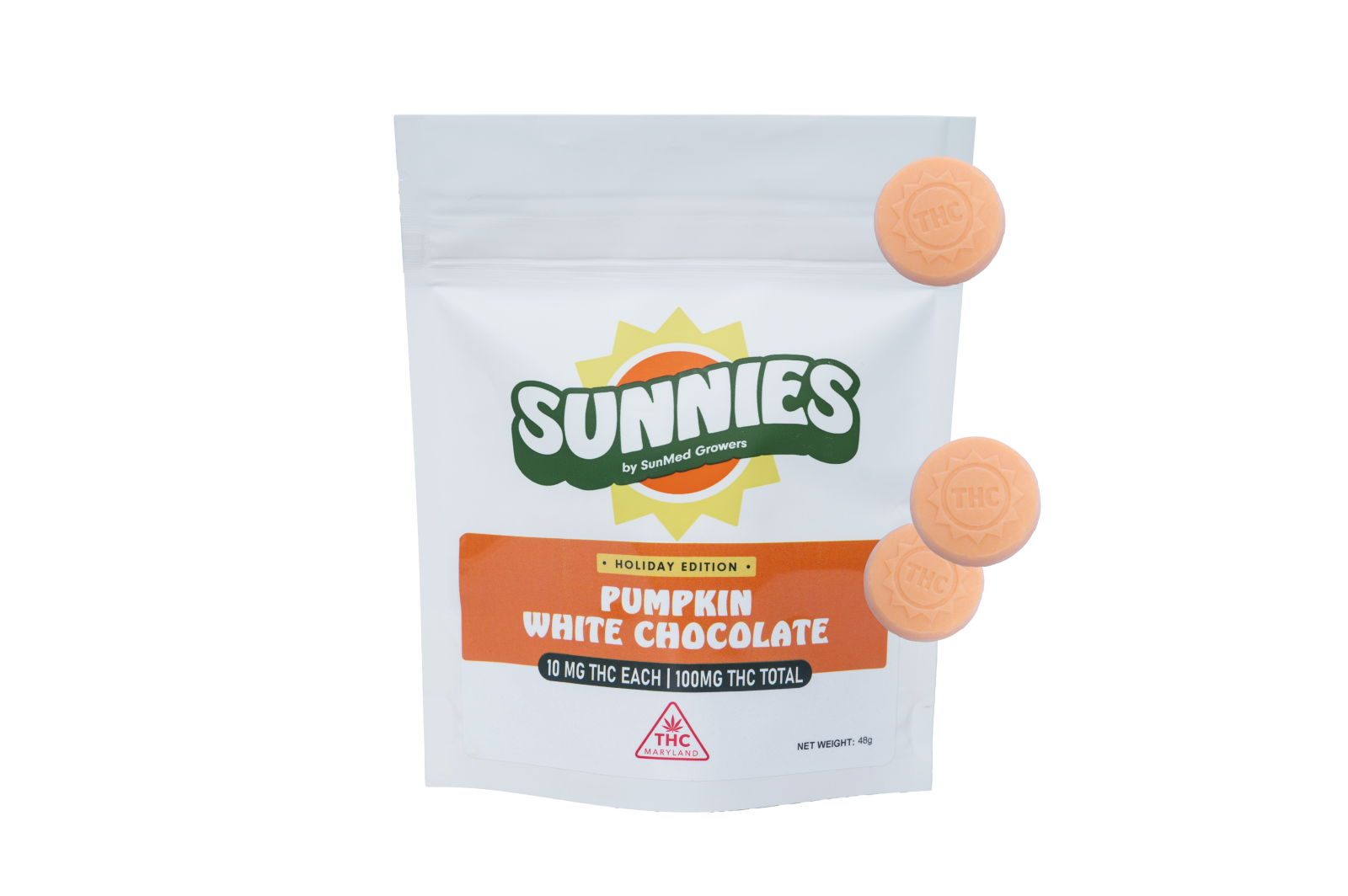 Photograph of product: Sunnies Pumpkin White Chocolates