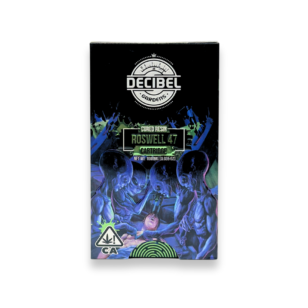 Photograph of product: Decibel Gardens - Roswell 47 - Cured Resin - Vape Cart - 1.0g