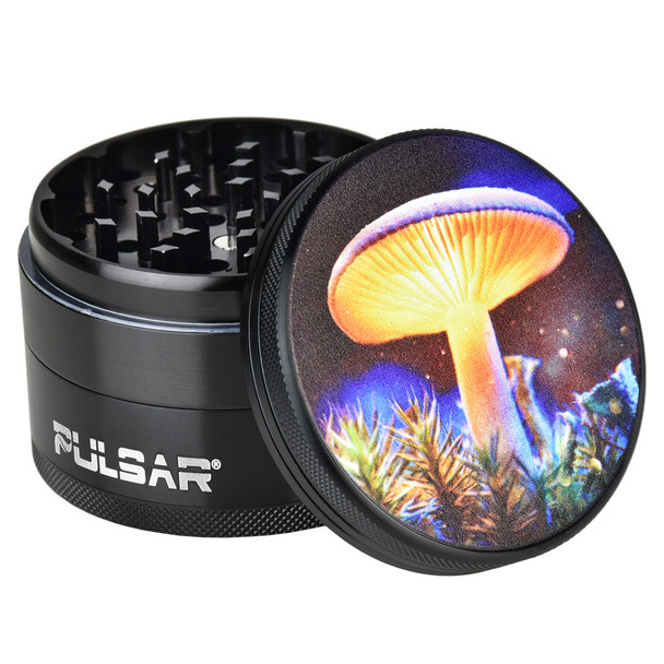 Photograph of product: PULSAR 4 PIECE GRINDER MYSTICAL MUSHROOM METAL 63MM