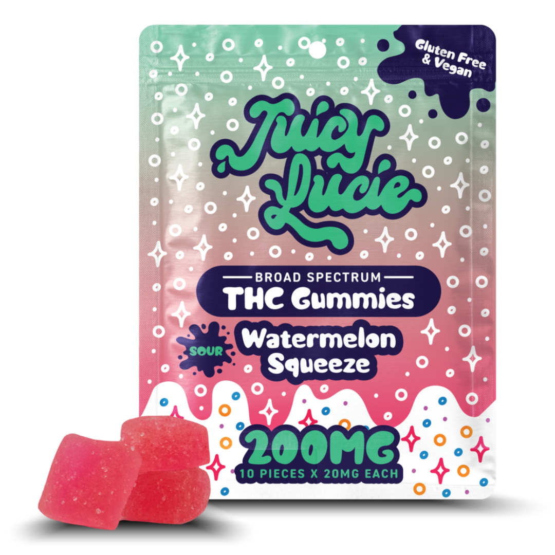Photograph of product: Juicy Lucie | Sour Watermelon Squeeze Gummies | 10x20mg | 200mg