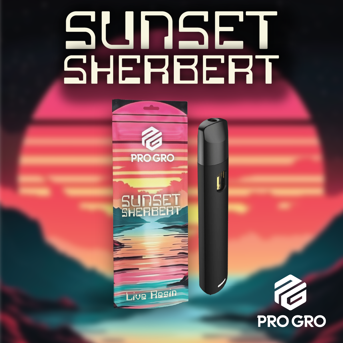Photograph of product: ProGro Sunset Sherbert All-In-One Live Resin Vape | 1g