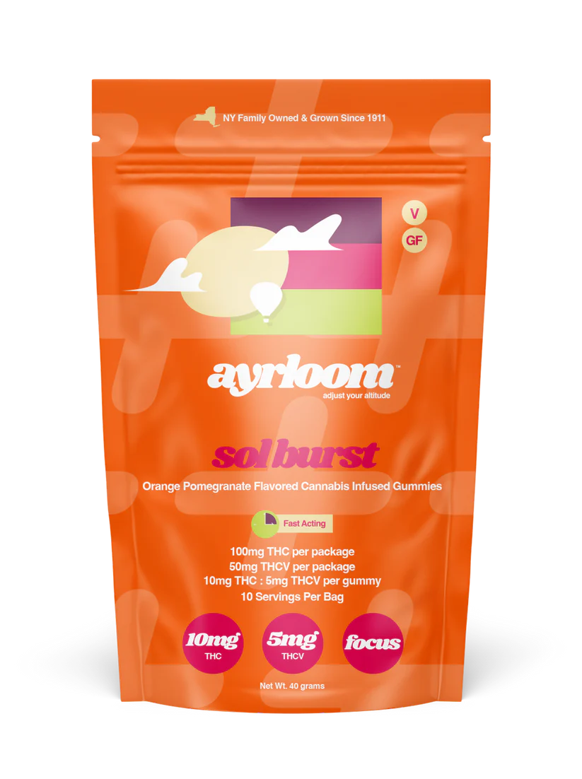 Photograph of product: Ayrloom | Sol Burst Orange Pomegranate | 2:1 TH-oui:TH-ouiV | 10mg | 10pk