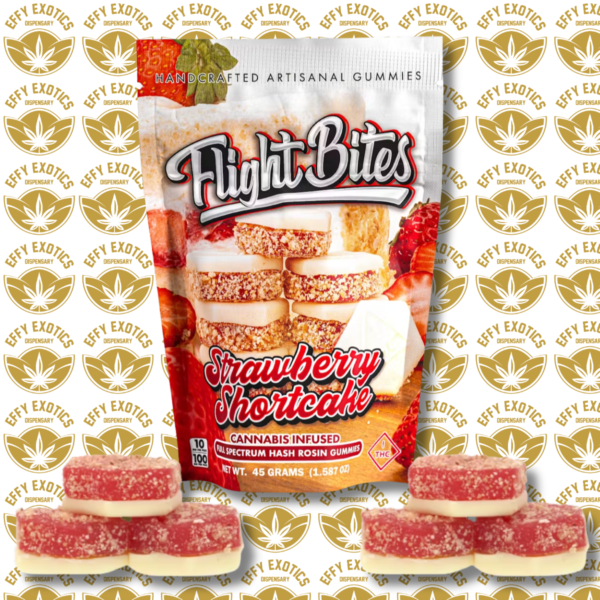 Photograph of product: Rosin Gummy - Flight Bites - Strawberry Shortcake - 100mg - 10p