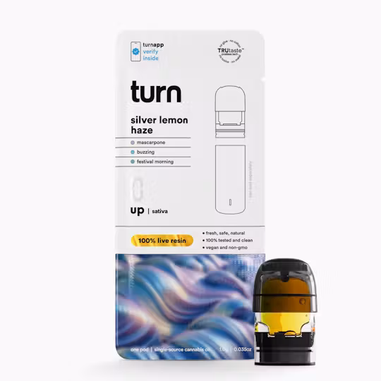 Photograph of product: Silver Lemon Haze 1g Live Resin Turn Pod