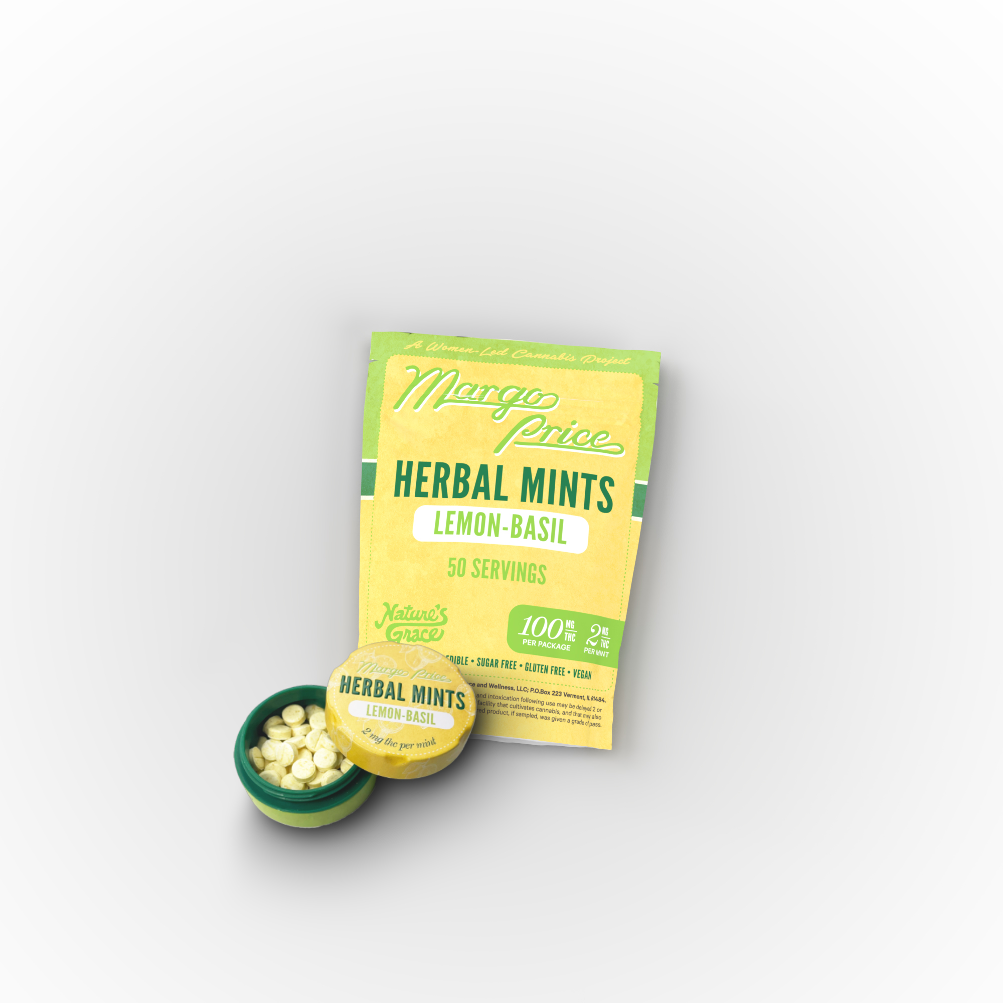 Photograph of product: Lemon Basil | 2mg | 50pk Herbal Mints | Margo Price