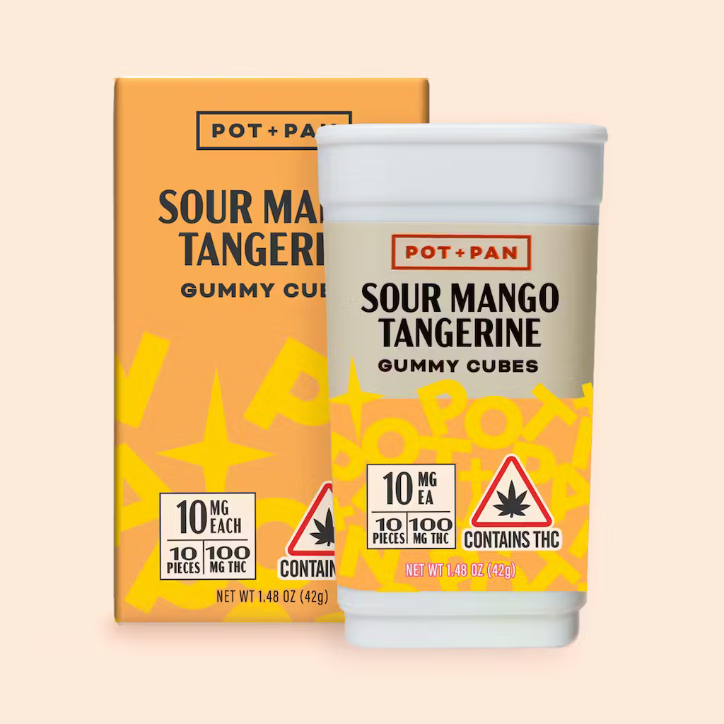 Photograph of Product: Pot+Pan - Sour Mango Tangerine - Gummy Cubes - 200mg (20pk)