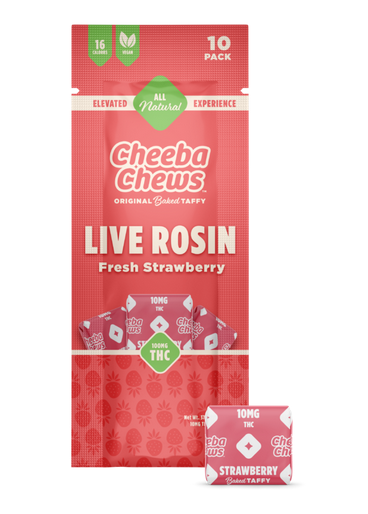 Photograph of product: Cheeba Chews - Strawberry Live Rosin 100mg 10pk Taffy Chews